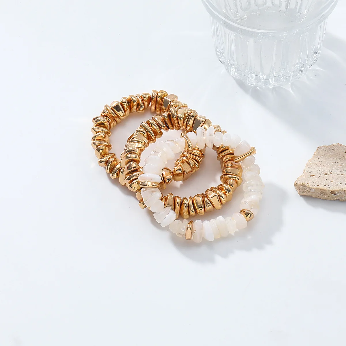 غير النظامية ثلاث طبقات الاكريليك الخرز الربط سوار للنساء خمر بيان الذهبي CCB مجوهرات عطلة هدايا الحفلات #3