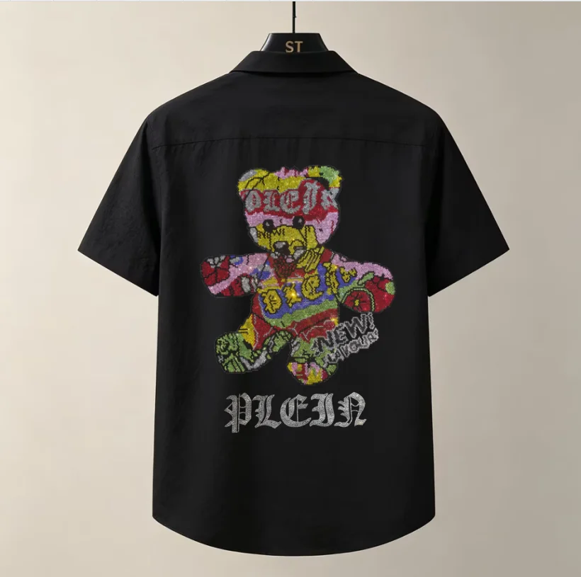 New Men's Designer Rhinestone‑Embellished top sale men summer shirts European Style Casual Shirt