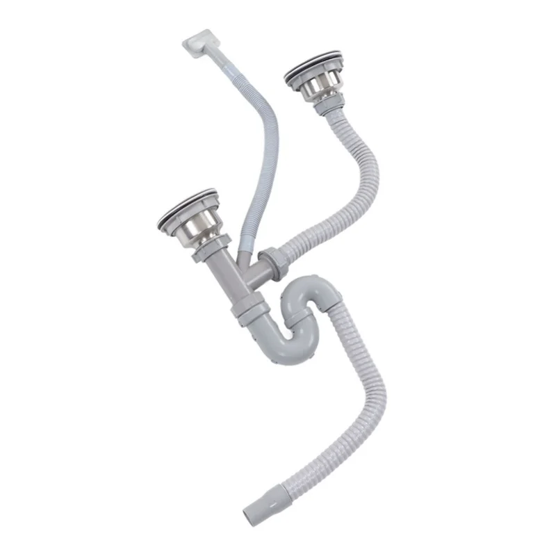 

Kitchen Sink Drainer Pipe Stainless Steel S Bent With Double Drains Sewer Pipe Set For Bathroom Home