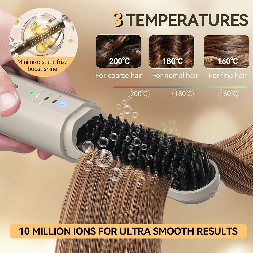 Women's Electric Hair Brushes Beard Straightener Cordless Hair Straightener Brush Negative Ions Wireless Comb Iron for Travel