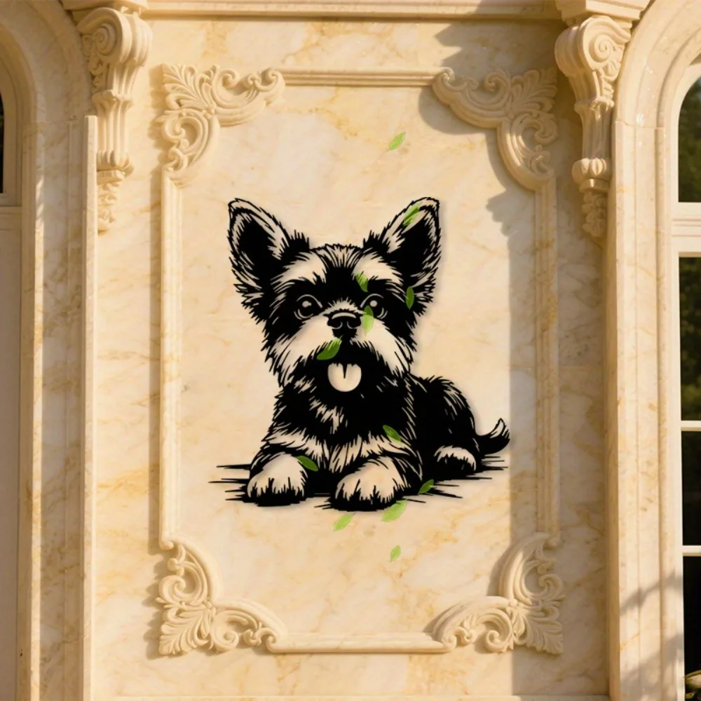 Blackfin Dog Silhouette 2D Flat Aluminum Metal Wall Art Rustproof Weatherproof Black Finish Brick Pattern Indoor Outdoor Home Wa