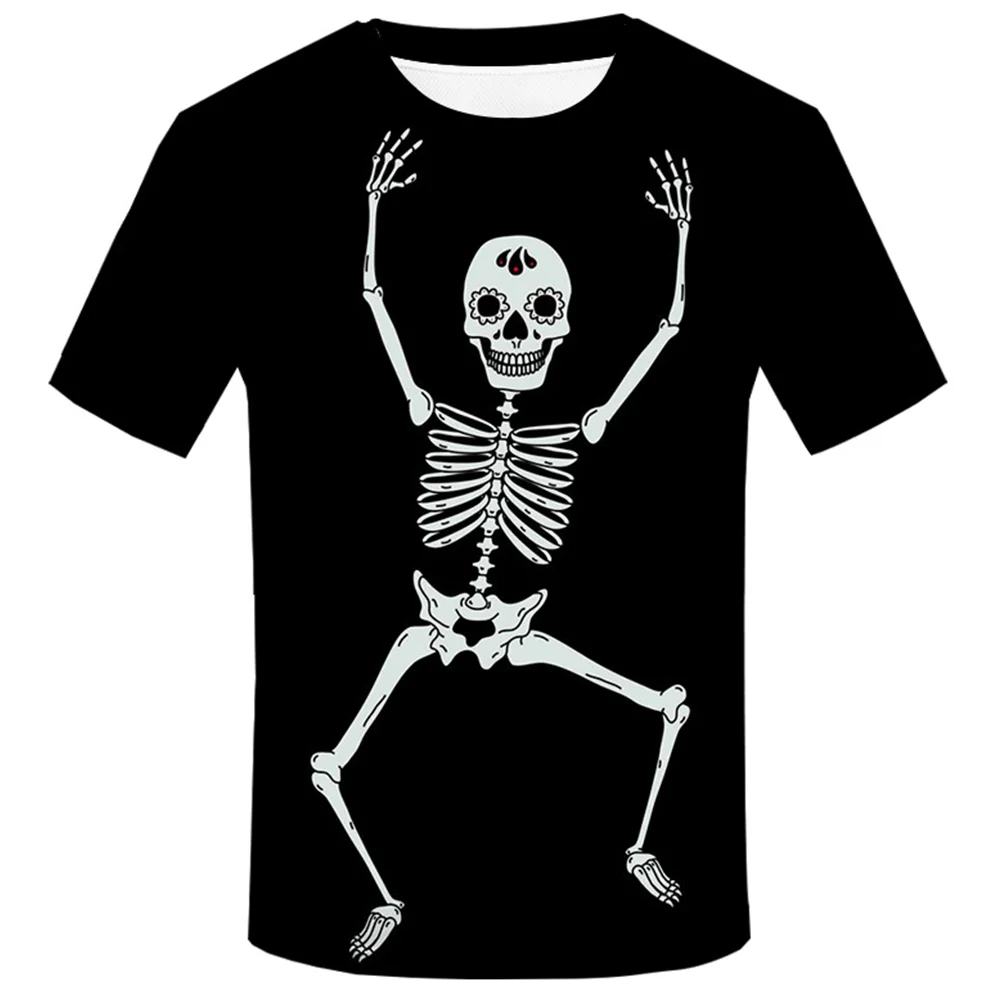 Hot Selling Summer Men's Funny T-shirt Skeleton 3D Printed Short Sleeve Top Street Personality Head Hip Hop Oversized O-neck Top