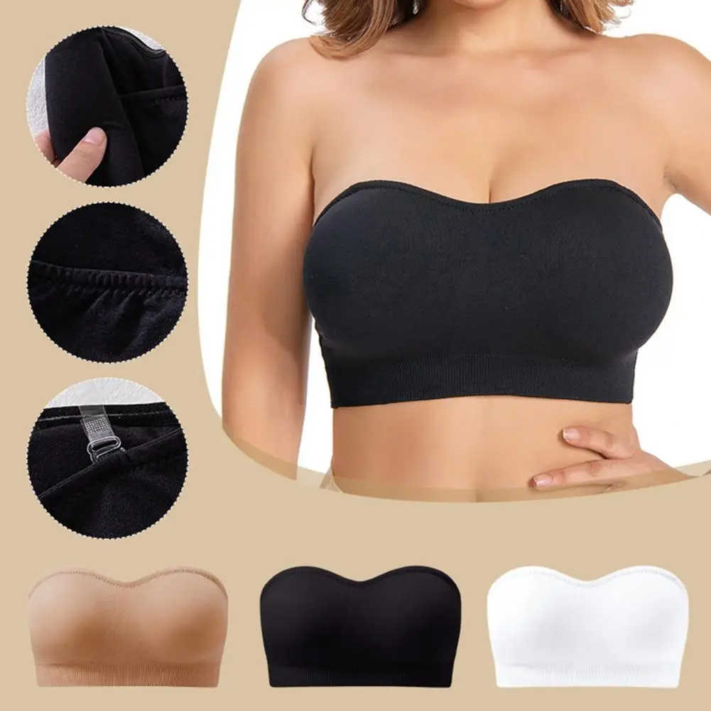 Women Invisible Tube Top Bra Strapless Wireless Anti-slip Silicone Push Up Anti-exposure Solid Color Elastic Lady Bandeau Bra Wo