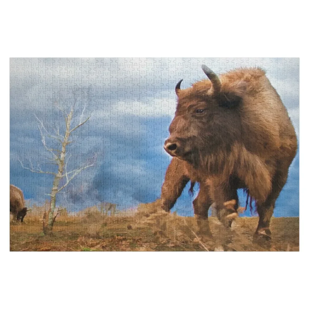 Bison Chieftain Wildlife Art Jigsaw Puzzle Wood Animals Baby Toy Custom Gifts Puzzle