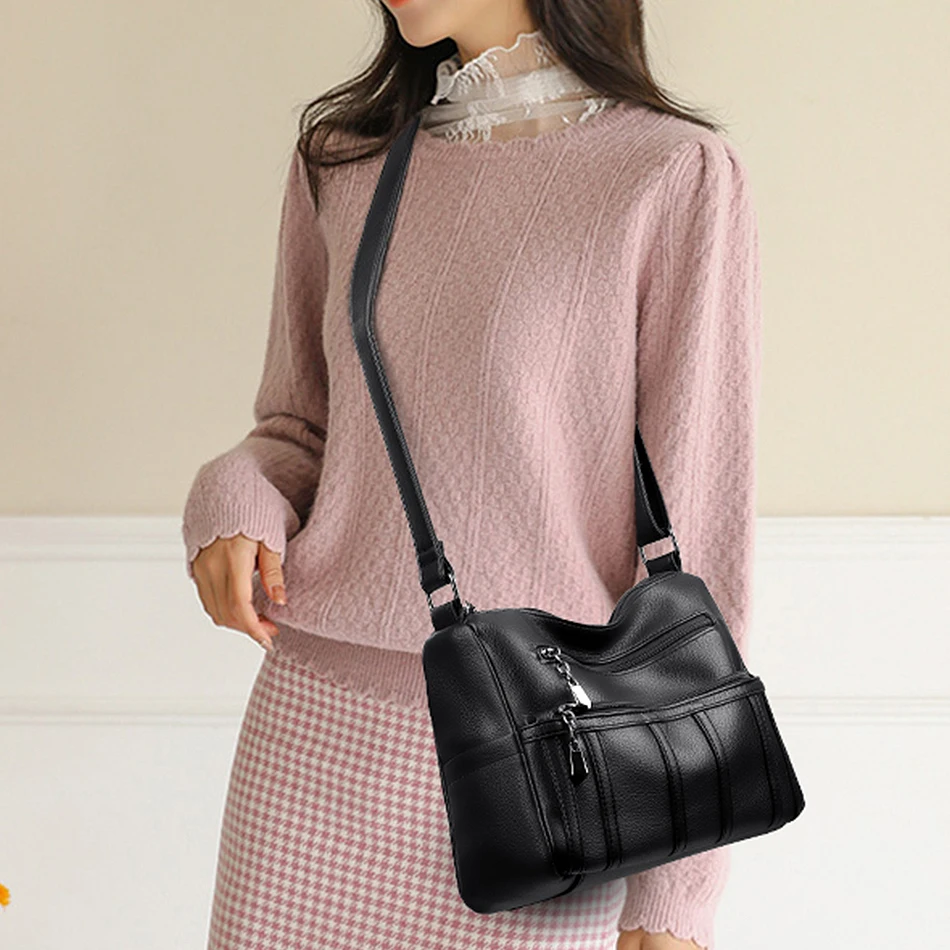 2023 Trend Genuine Women Handbag Purses Luxury Designer Female Soft Leather Shoulder Bag Large Capacity Casual Crossbody Bag Sac