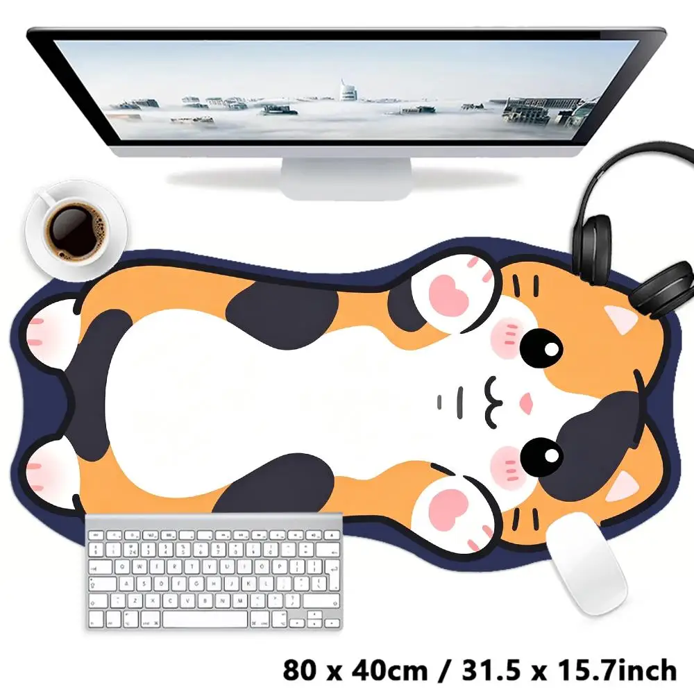 Chubby Lying Orange Tabby Cat Special Shape Table Mat Cute Decor For Bedroom Desk