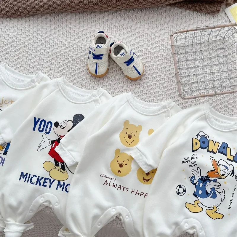 New Autumn Winter Cartoon Donald Duck Baby Romper Cute Outdoor Clothes Warm Fleece Jumpsuit Infant Clothes K1337-1