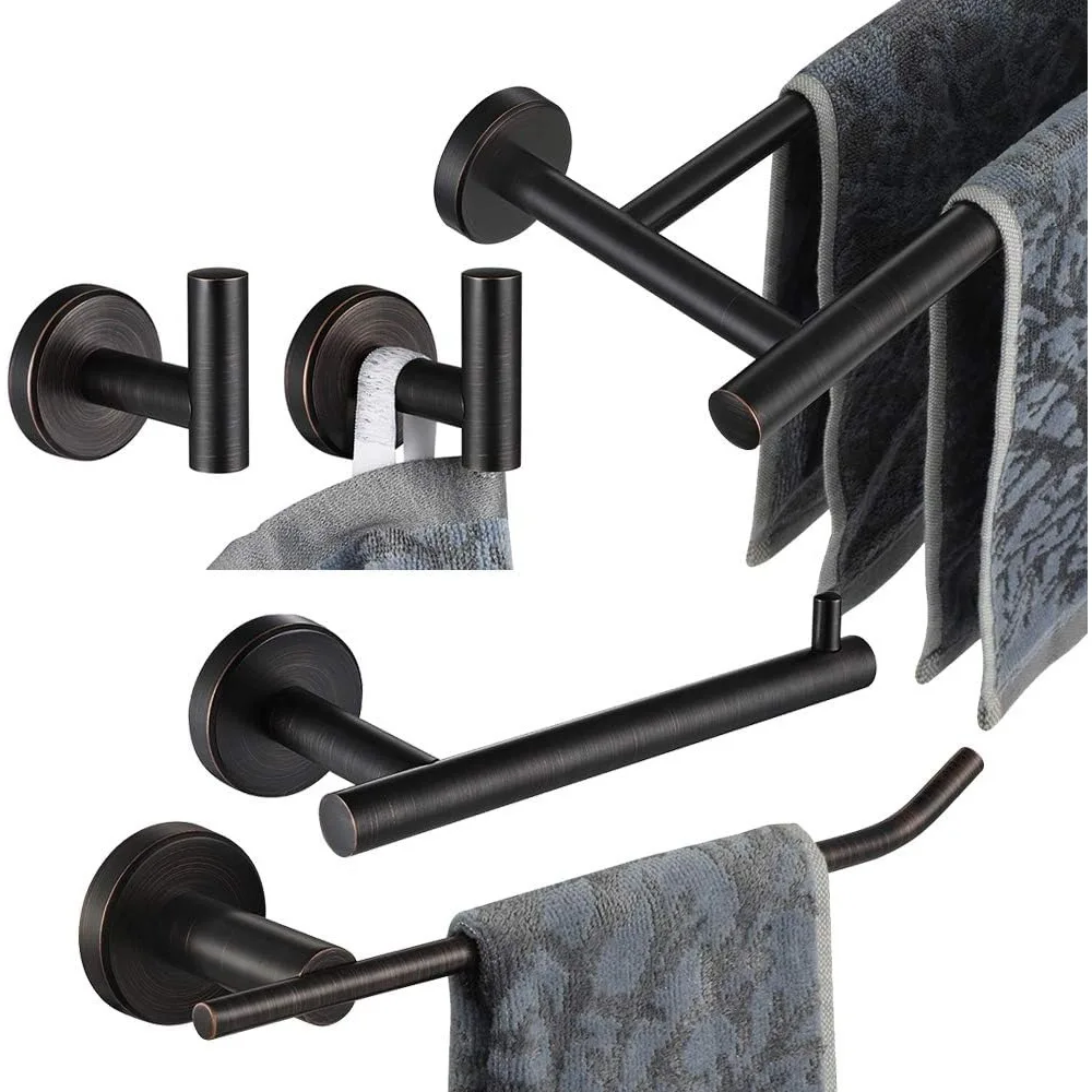 

Oil Rubbed Bronze Bathroom Hardware Set, 5-Piece Wall Mount Accessories with Towel Bar, HT Bar, TP Holder, and Hooks