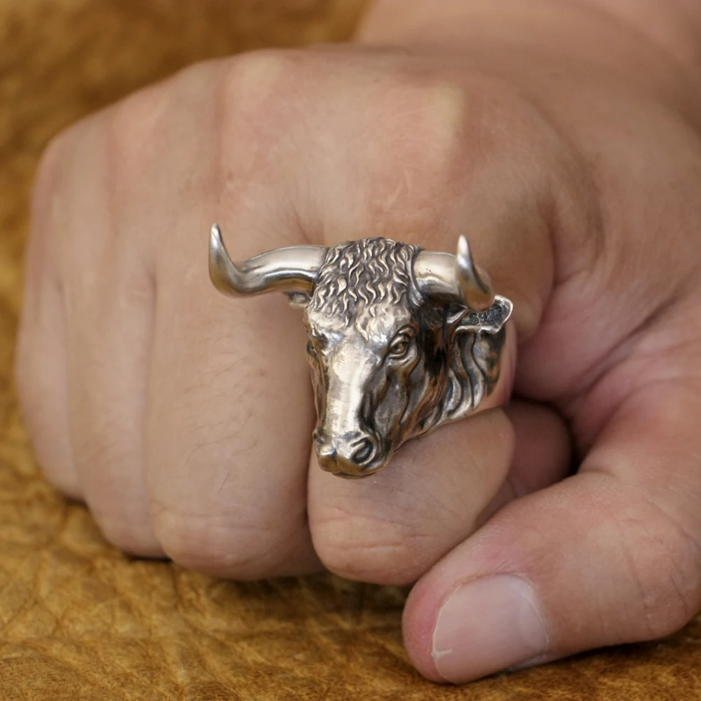 Buffalo 925 Sterling Silver Ring  Punk Wild ox Ring TA394 US Size 7~16 BZ