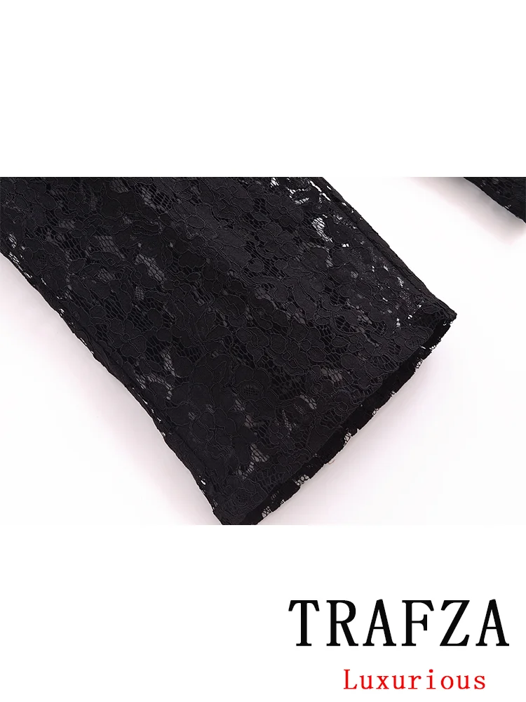 TRAFZA Vintage Casual Lace Women Suit Single Breasted Long Sleeve Shirt Loose Long Pants Chic Fashion 2024 Spring Basics Sets