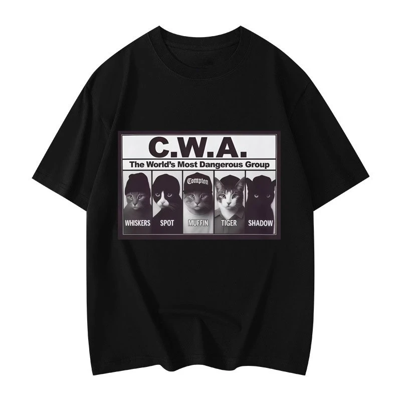 HOT SALE CWA The Worlds Most Dangerous Group Funny Cat Meme Graphic T Shirts Fashion Vintage Short Sleeve T-shirt Cotton T-shirt