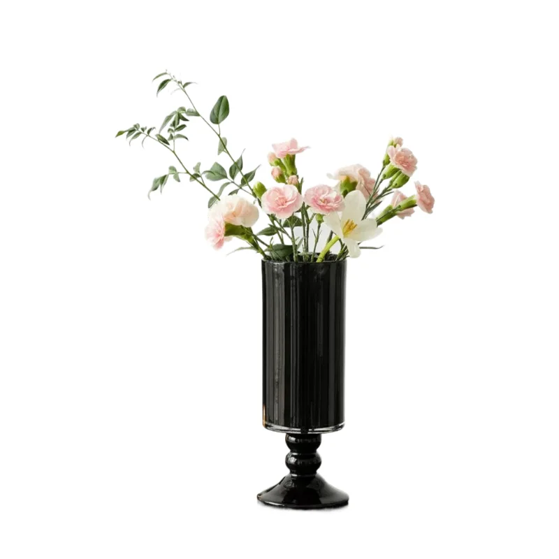 Hepburn style extremely simple black vase tall cylindrical home decoration ornament living room meal