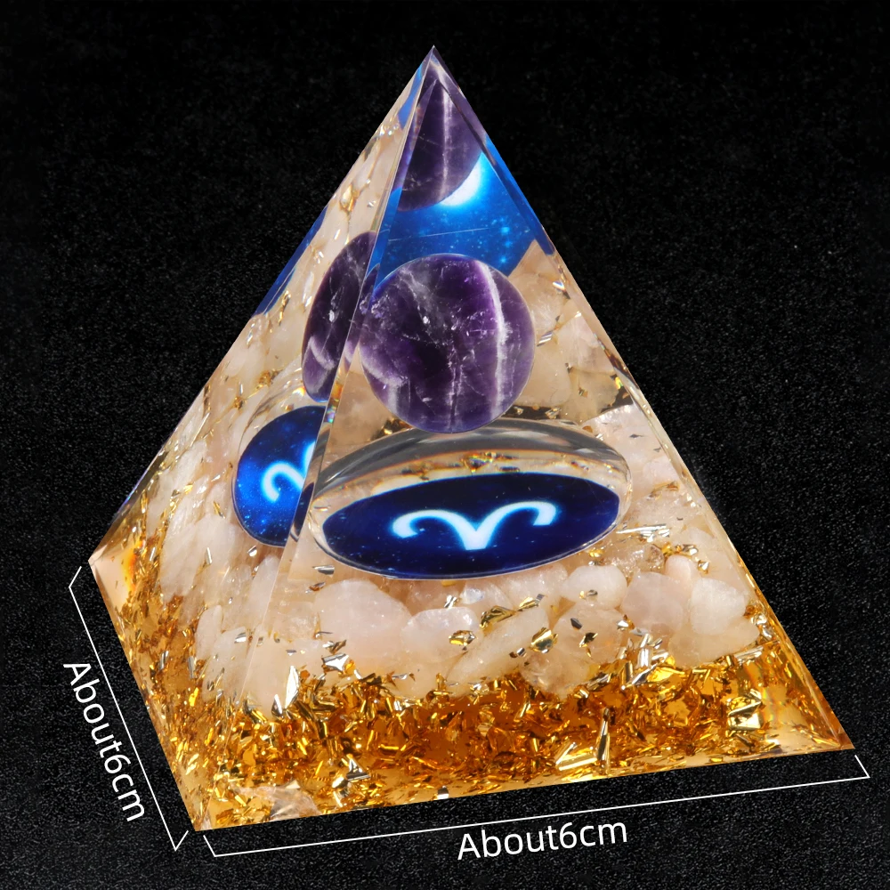 

1pc Twelve Constellations Amethyst Pyramid Natural Crushed Stone Dropping Resin Home and Office Desktop Decoration Crafts 6x6cm