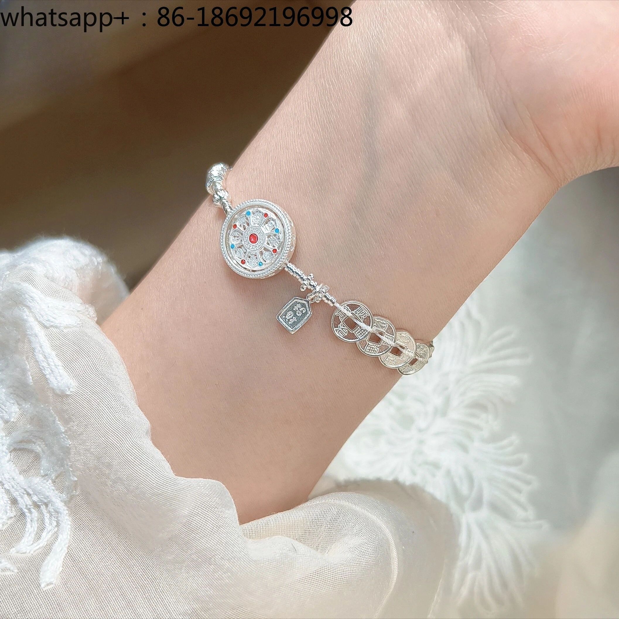 Five Emperors Compass, Guofeng Pure Silver 999 Sterling Silver Bracelet Five Emperors Money Entangling Women's