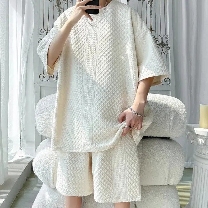 

Sports Suit Jacquard Casual Short-sleeved Shorts Two-piece Set, Summer Men's Suit, A Complete Set of Handsome Trendy Brands