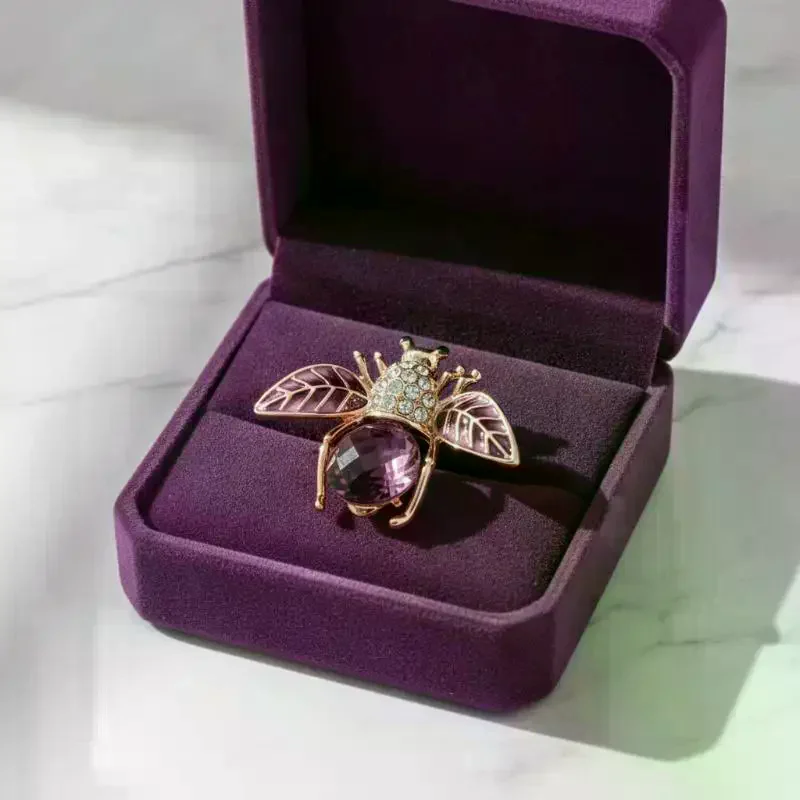 Rose Gold Plated Bee Brooch with Rhinestone Enamel Wings Purple Crystal Dainty Jewelry for Women Bridesmaid Gift