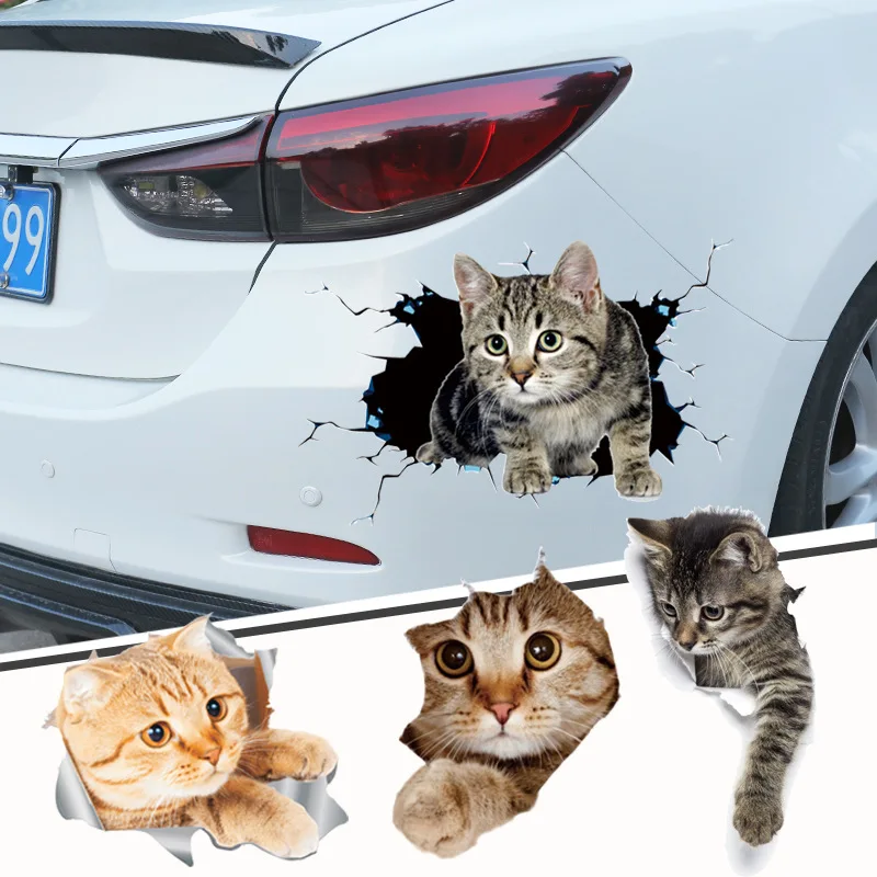 Car Stickers Creative 3D Cat Funny Car Body Scratch Masking Stickers Animal Styling Stickers Decoration Car Accessories