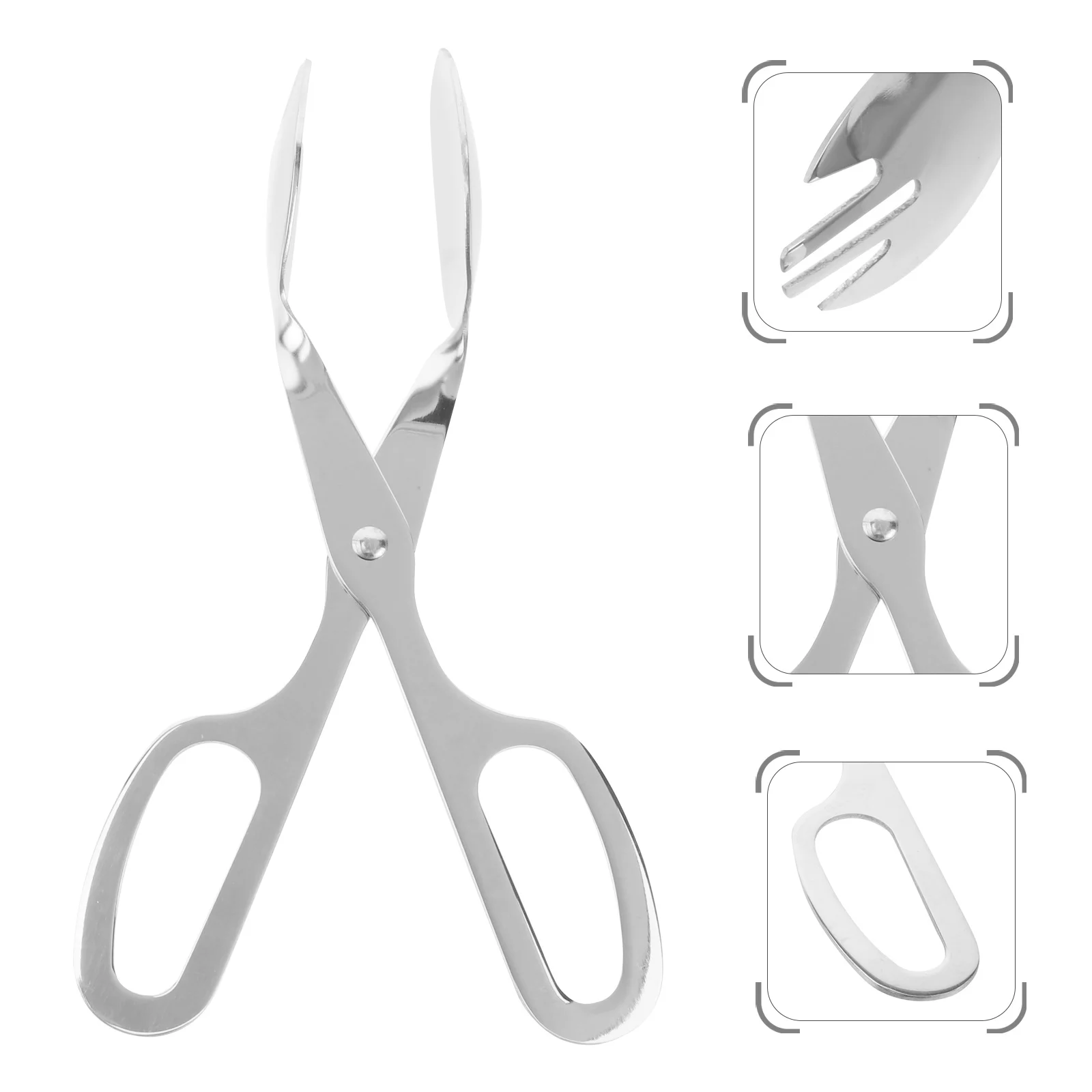 

Stainless Steel Salad Tong Silver Fork Spoon Combination Large Comfortable Loop Handles Scissor Style Serving Salad Sliced Meats