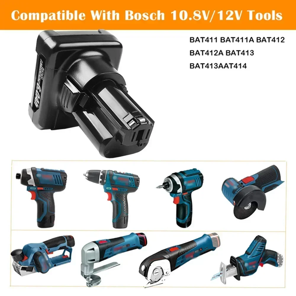 12 V Bosch 6,0 Ah Li-Ion BAT420 Ersatzakku für Bosch BAT411 BAT412 BAT413 BAT414 10,8 V Akku Akku-Elektrowerkzeuge