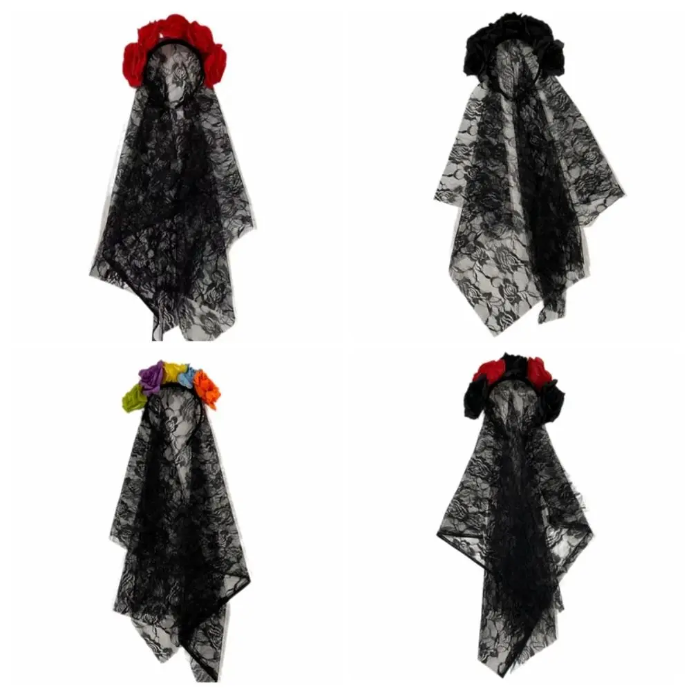 

Decoration Supplies Halloween Simulation Flower Headband Halloween Headwear Creative Black Rose Lace Headband Dark Style