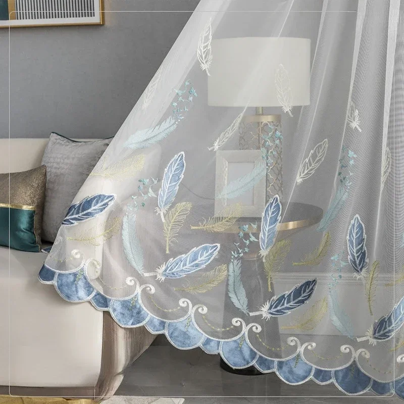 

Light Luxury Velvet Embroidered Feather Window Screens Simple And Modern Three-dimensional Transparent Curtains For Living Room