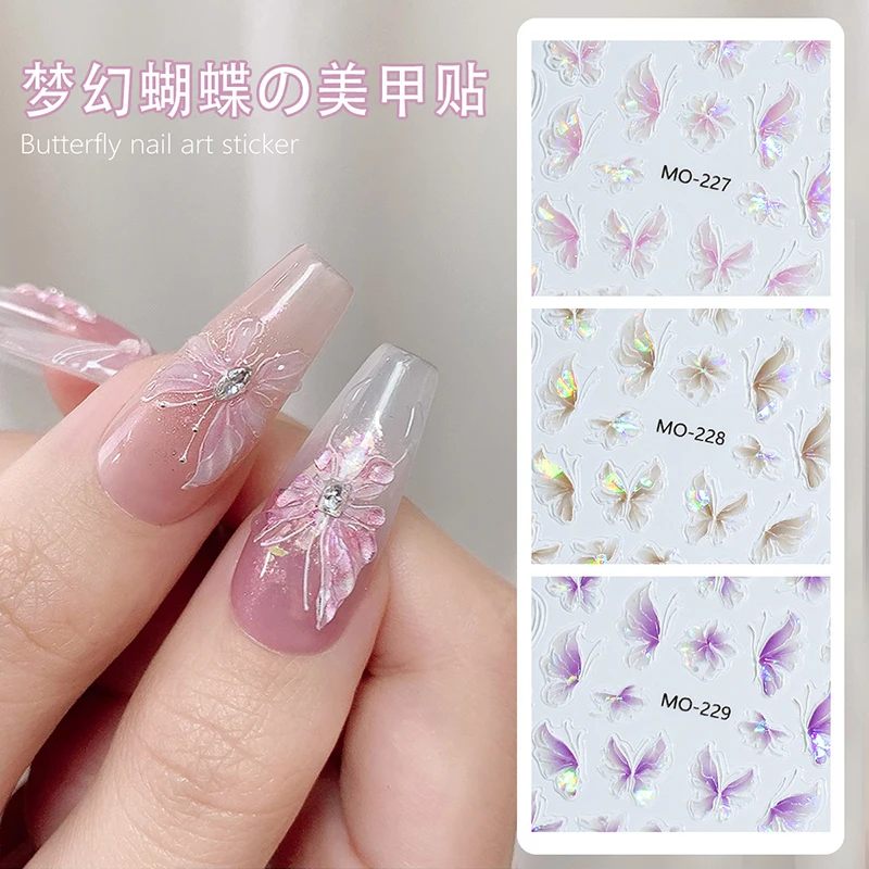 1pc Shell Light Purple Dreaming Butterfly Nail Sticker Self Adhesive Popular Design Spring Decals DIY Manicure Decoration