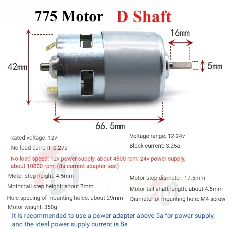 775 D Axis Micro High Speed DC Motor 12V-24V High Torque 4500RPM-10000RPM Shaft Length 16MM High Power for DIY Fan Power Tool
