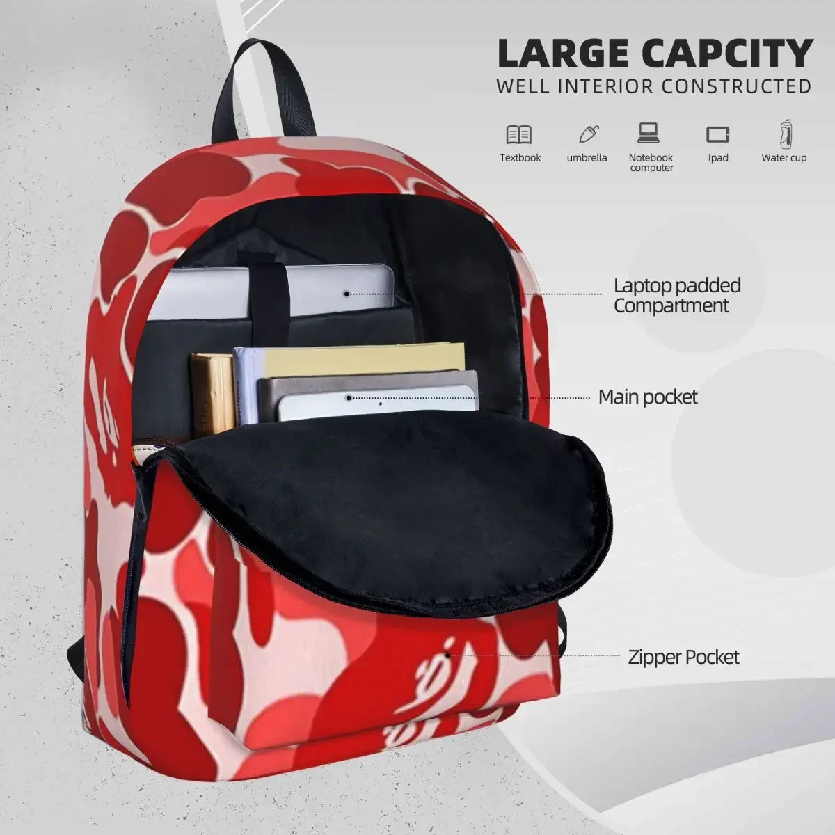 Red Hypebeast Luxury Stylish Camouflage Woman Backpacks Boys Bookbag Fashion Children School Bags Laptop Rucksack Shoulder Bag