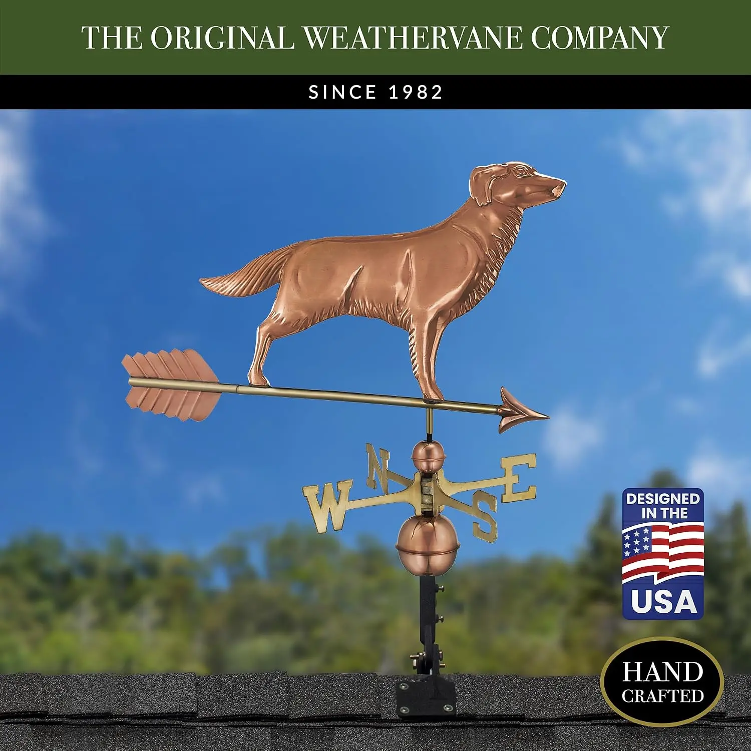 Polished Copper Retriever Weathervane Arrow