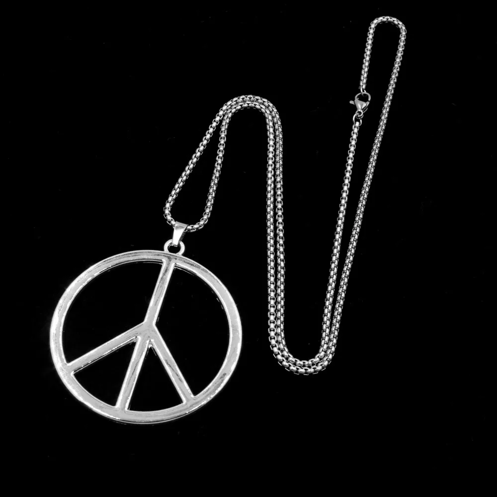 Peace Sign Necklace Hippie Necklace For Men Women Stainless Steel Chain Necklace Peace Charms Jewelry Gift