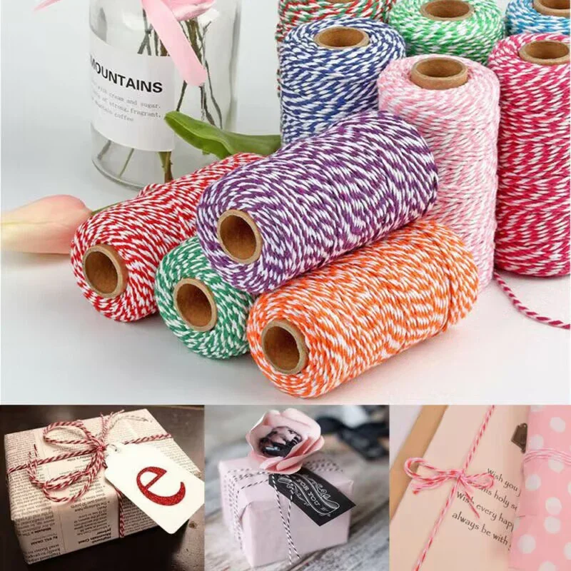 Cordón de algodón de 2mm y 100M, hilo para panadero, manualidades de algodón coloridas, cordón para macramé, bricolaje, textil para el hogar, envoltura de regalo, decoración de boda