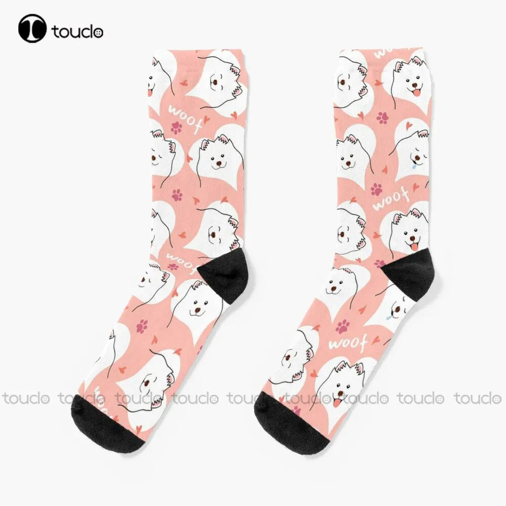 Samoyed – chaussettes roses en coton pour hommes, personnalisées, unisexes, 360 °, impression numérique, cadeau personnalisé