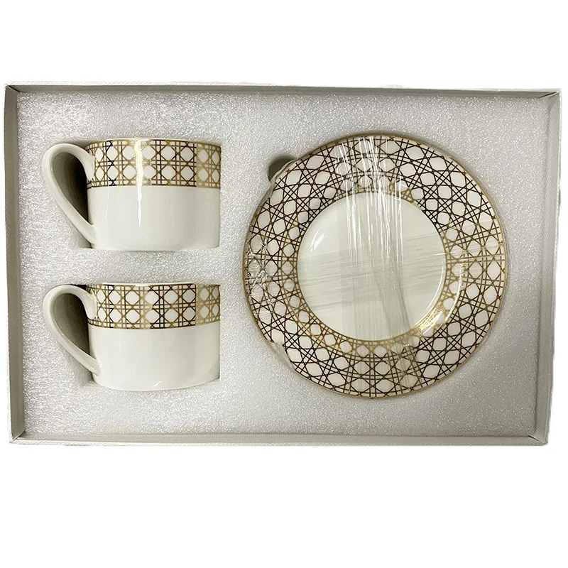 

Tea Mugs Coffee Mate Cup and Saucer Dish with Pattern Set 2PCS/Set Box Catering Bone China Multi-style Simple Ceramic