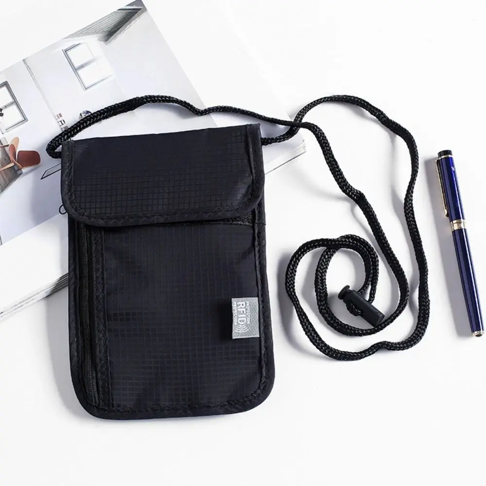 Unisex Nylon RFID Passport ID Bag Waterproof Multi-Functional Document Pouch Neck Wallet Women