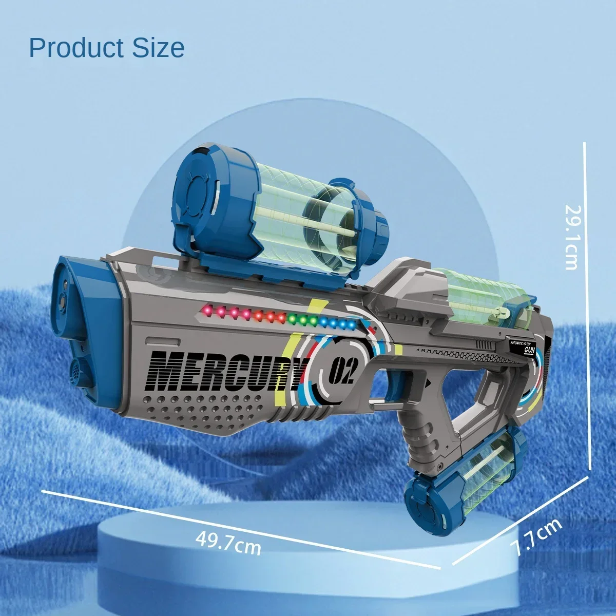 50cm Fully Automatic Electric Water Gun with Light Rechargeable Continuous Firing Party Game Kids Space Splashing Toy Boy Gift