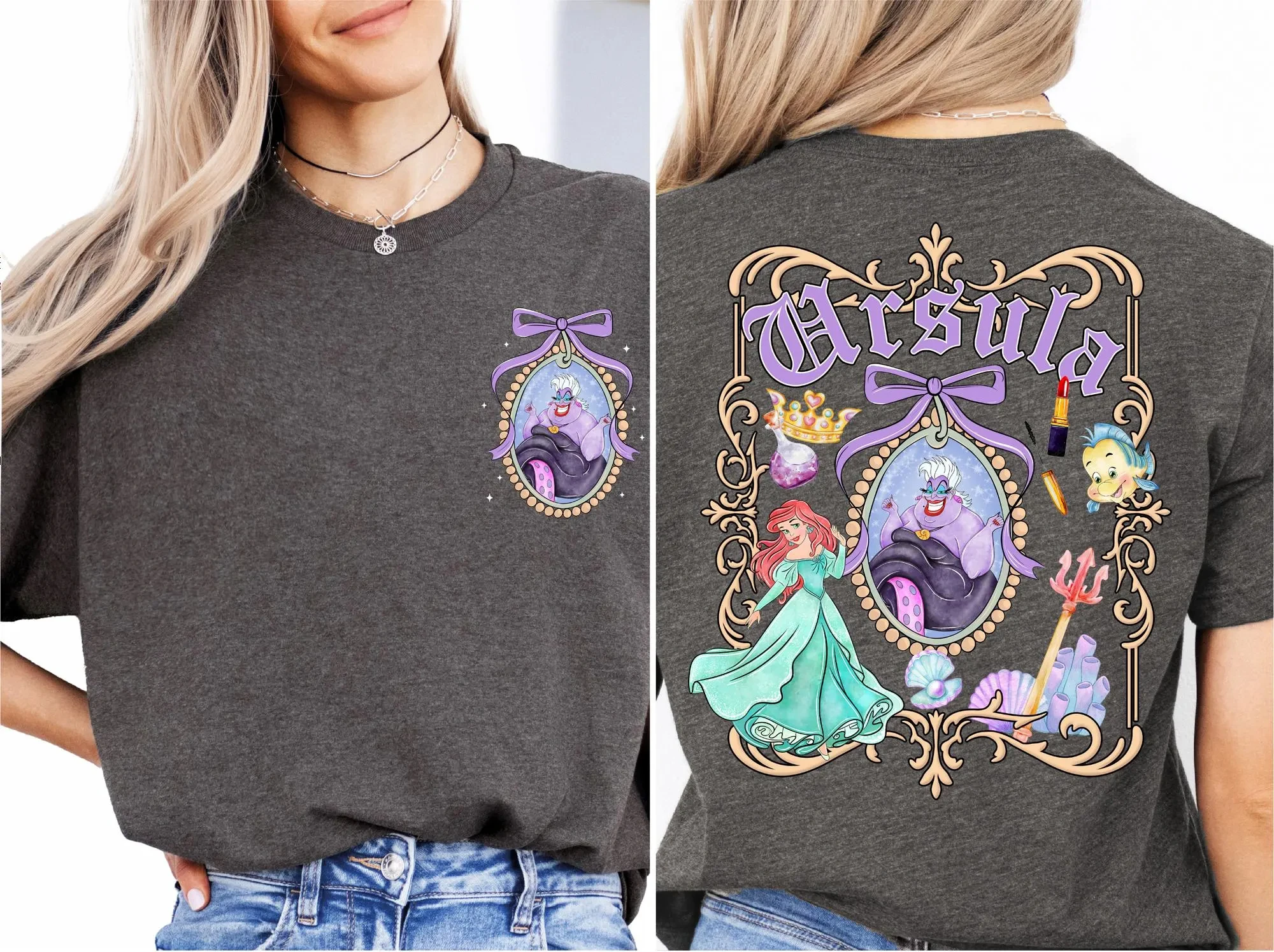 Coquette Ursula القوس تي شيرت ديزني Ursula قميص ديزني حورية البحر الأشرار تي شيرت الفتيات السيئة قميص Ursula قميص WDW الأسرة Vacay المحملة