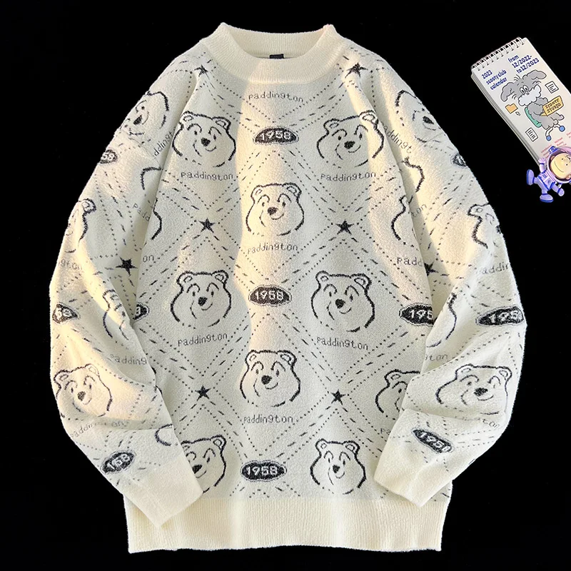 

Вязаный пуловер с мультяшным принтом, свитер, модный теплый повседневный универсальный мужской и женский осенний стеганый свитшот с круглым вырезом, новое толстое пальто