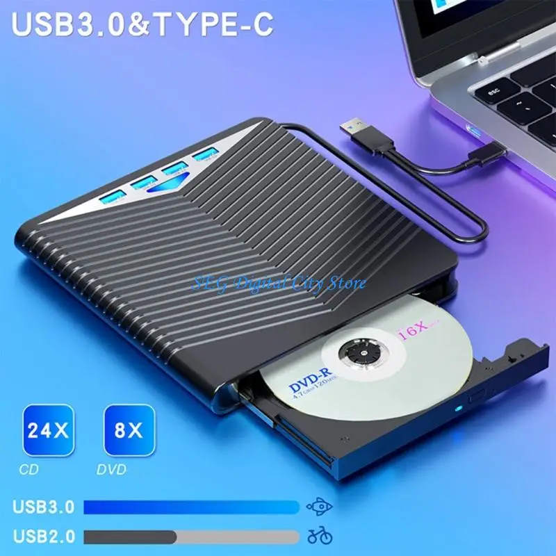 U75B 7 en 1 Lector lector disco disco externo USB3.0 Tipo C Hub Shock -Prest para compatibilidad con PC portátil