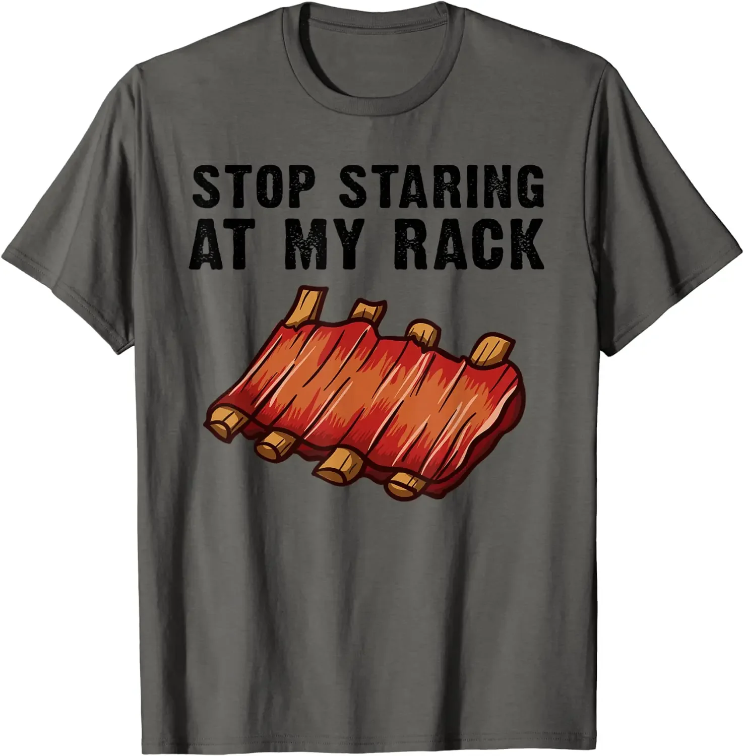 Funny BBQ Gift for Men Grill Stop Staring At My Rack T-Shirt Short Sleeve Casual 100% Cotton O-Neck Summer Shirt