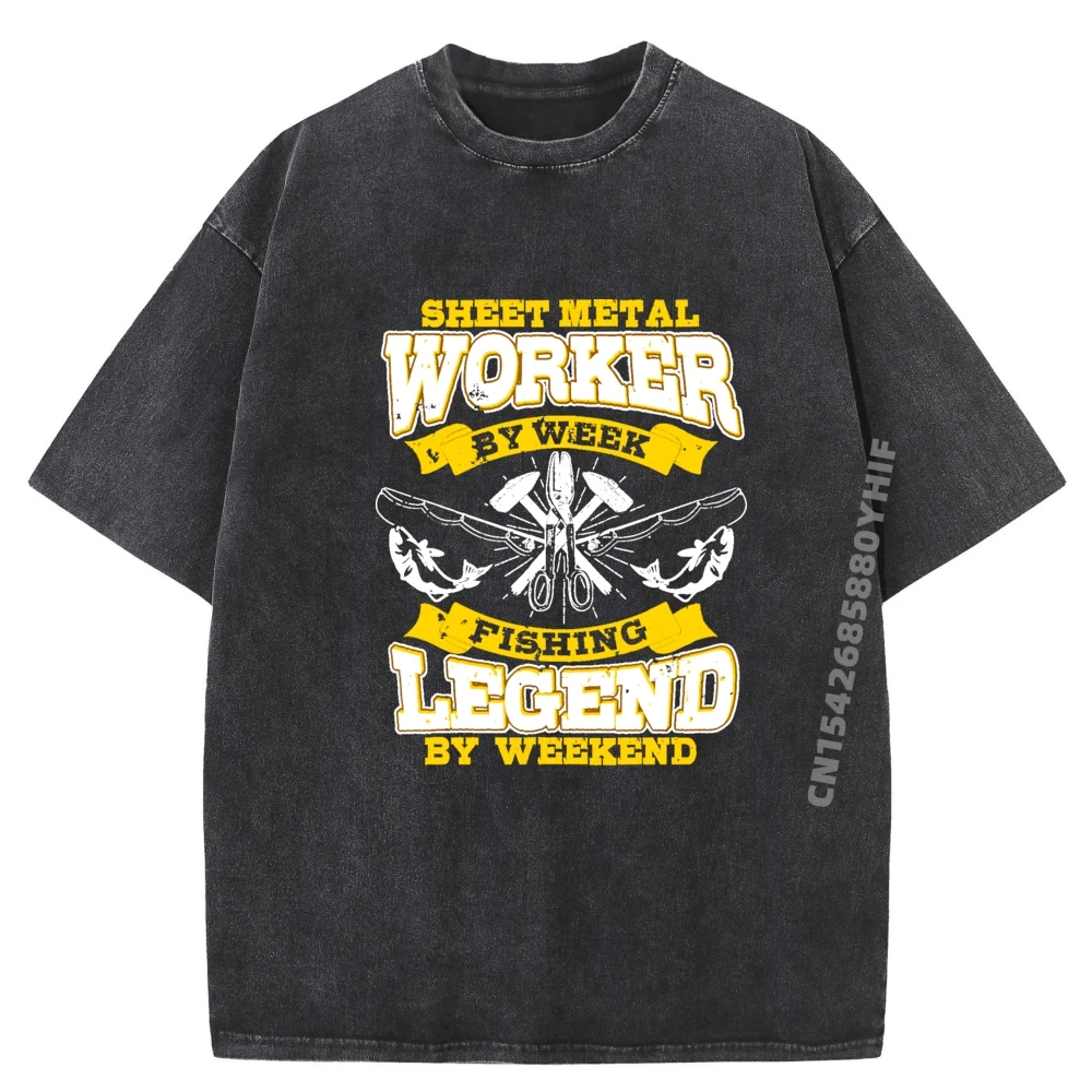 

Gifts Funny Fishing Legend On Weekend Men's T-Shirts Classic Washed Camisetas Graphic Cotton Soft Tee
