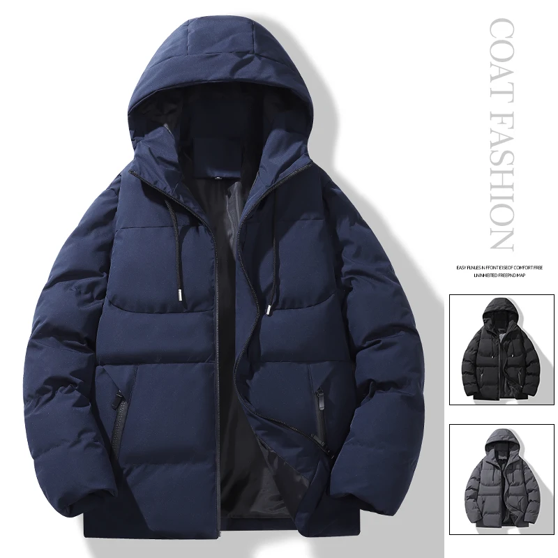 Jaquetas e casacos casuais masculinos de inverno, Parkas com capuz sólido, outwear quente solto, streetwear