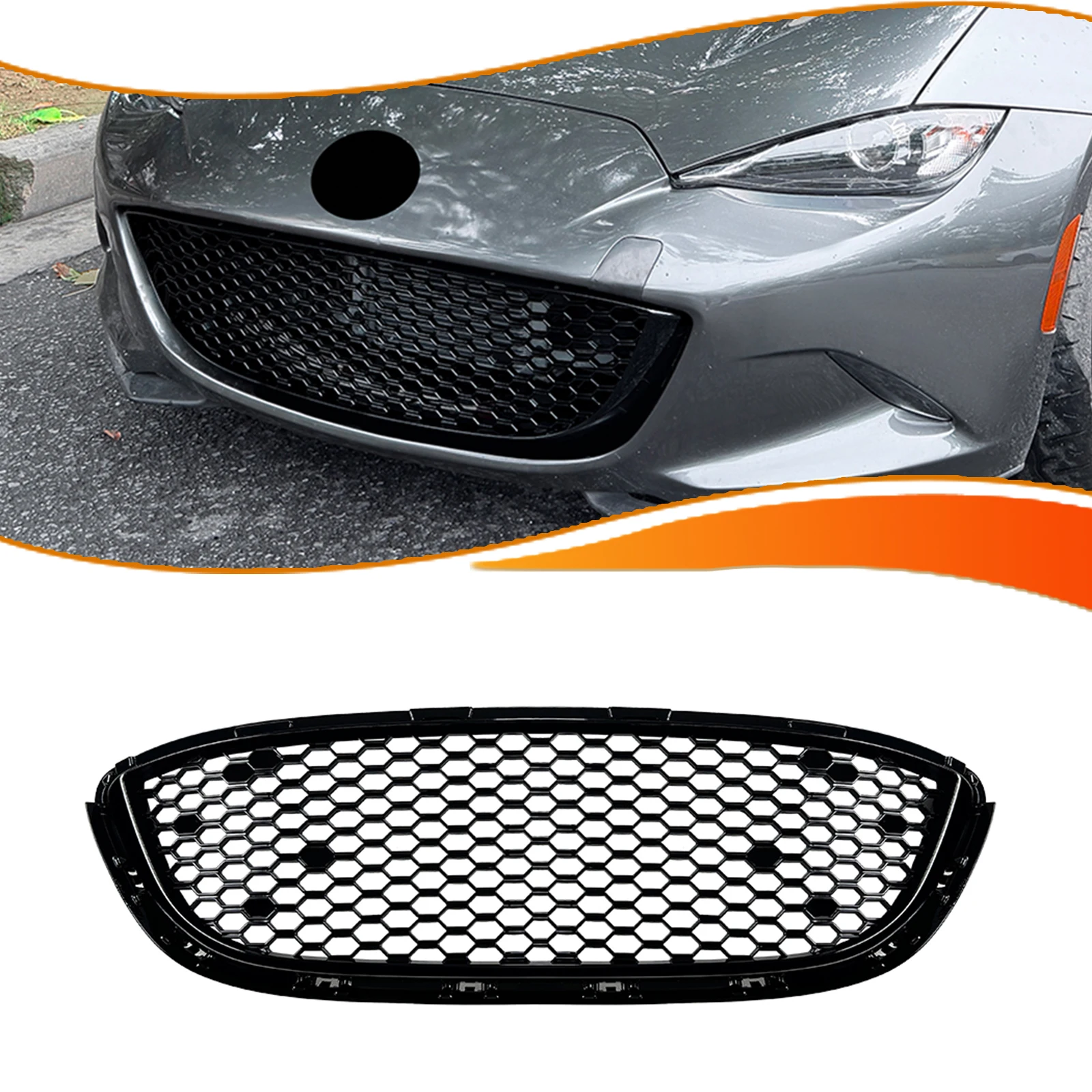 Car Exterior Front Bumper Grille Upper Hood Mesh Grid Racing Grill Middle Grille Air Intake For Mazda MX-5 Miata ND 2016-2026