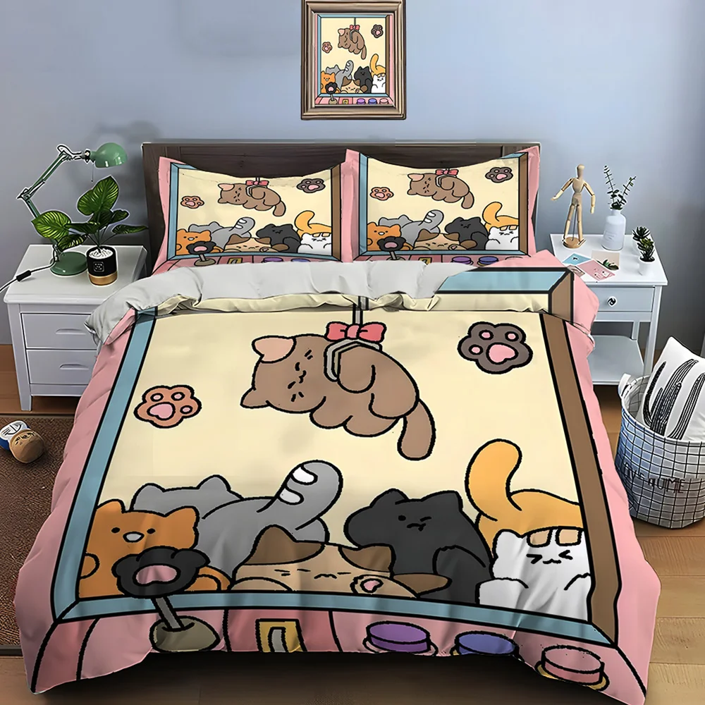 Cute cats in claw machine Bedding Set for Kids Luxury Gift 3pcs Digital Print Comforter Set Soft Comfortable Breathable