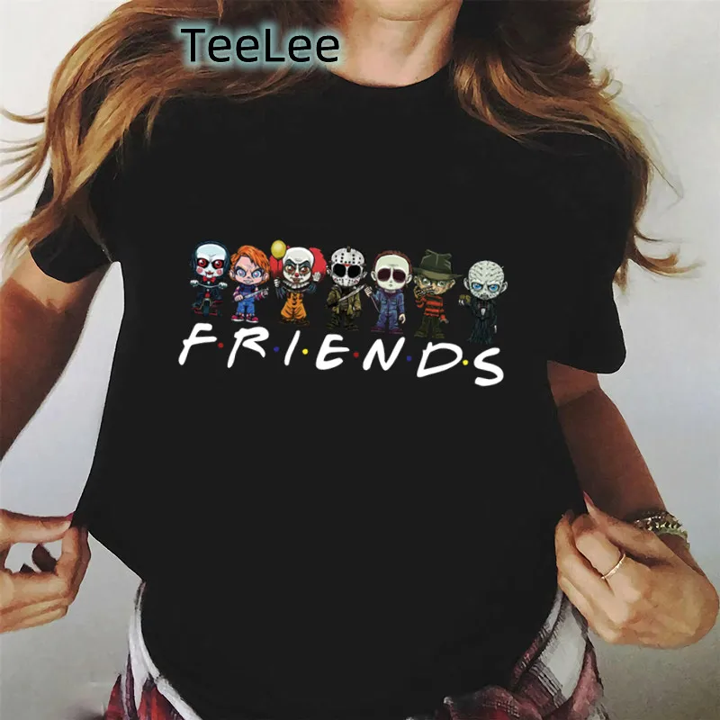 Women T-shirt Horror Friends Harajuku Shirts for Women Casual Short Sleeve Fashion Coffee 90s Anime Tshirt Summer Top Tees