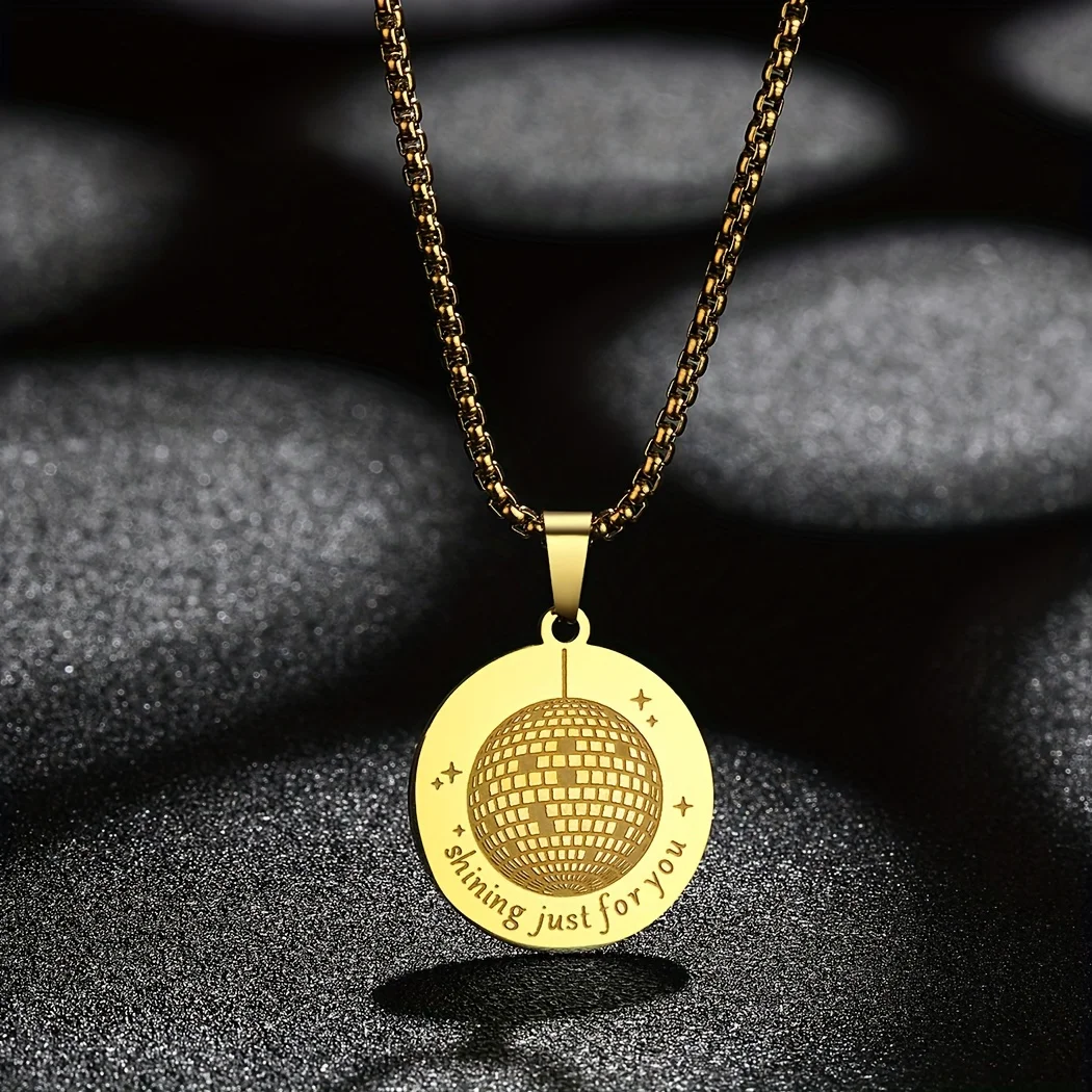 2024 new fashion stainless steel mirror light ball pendant necklace feminine style clavicle chain jewelry anniversary gift