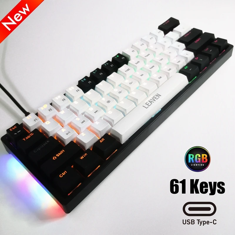 New Mini Gaming Mechanical Keyboard 61 Keys Type-C Blue Switch RGB Lights Adjustable Ergonomics Wired Keyboard For Gamer Laptop