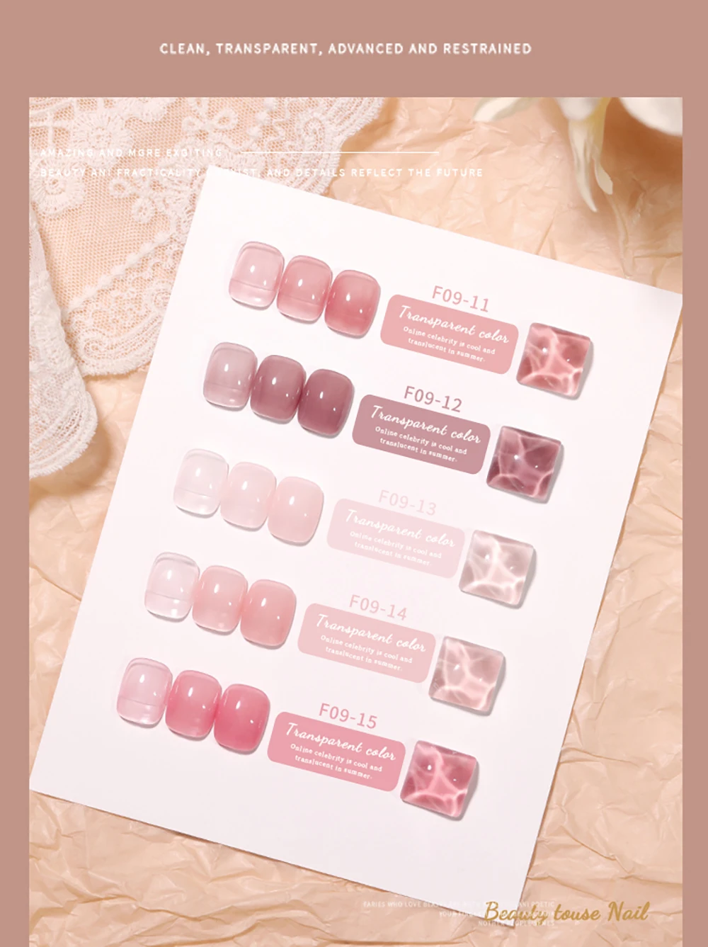 Vendeeni 15 Farben/Set Nude Pink Jelly Gel Nagellack Transparenter UV Soak-Off Gel-Lack Hautfarbener Gel-Lack mit Display – Detail 10