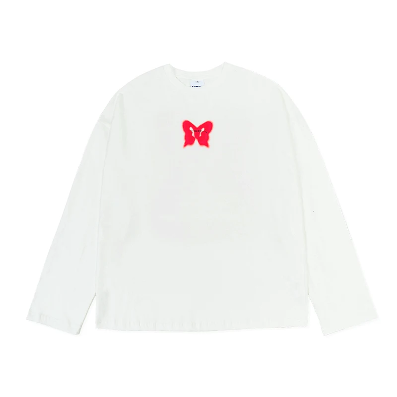 Men Autumn Long Sleeve T-Shirt Butterfly Letter Print Crew Neck Casual Streetwear Hip Hop Vintage Tee Shirt Oversized Tops