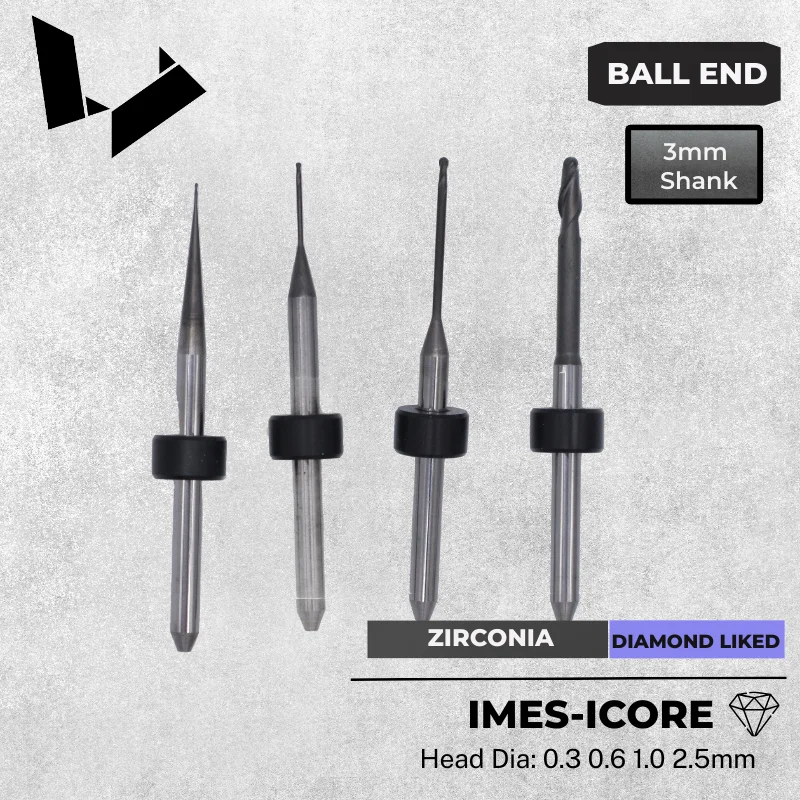 Imes-icore T15 T14 T16 T13 0.6mm 1.0mm 1.5mm 2.5mm podobała się diamentowa powłoka o promieniu narzędzia do frezowania do cięcia cyrkonu (trzon 3mm)