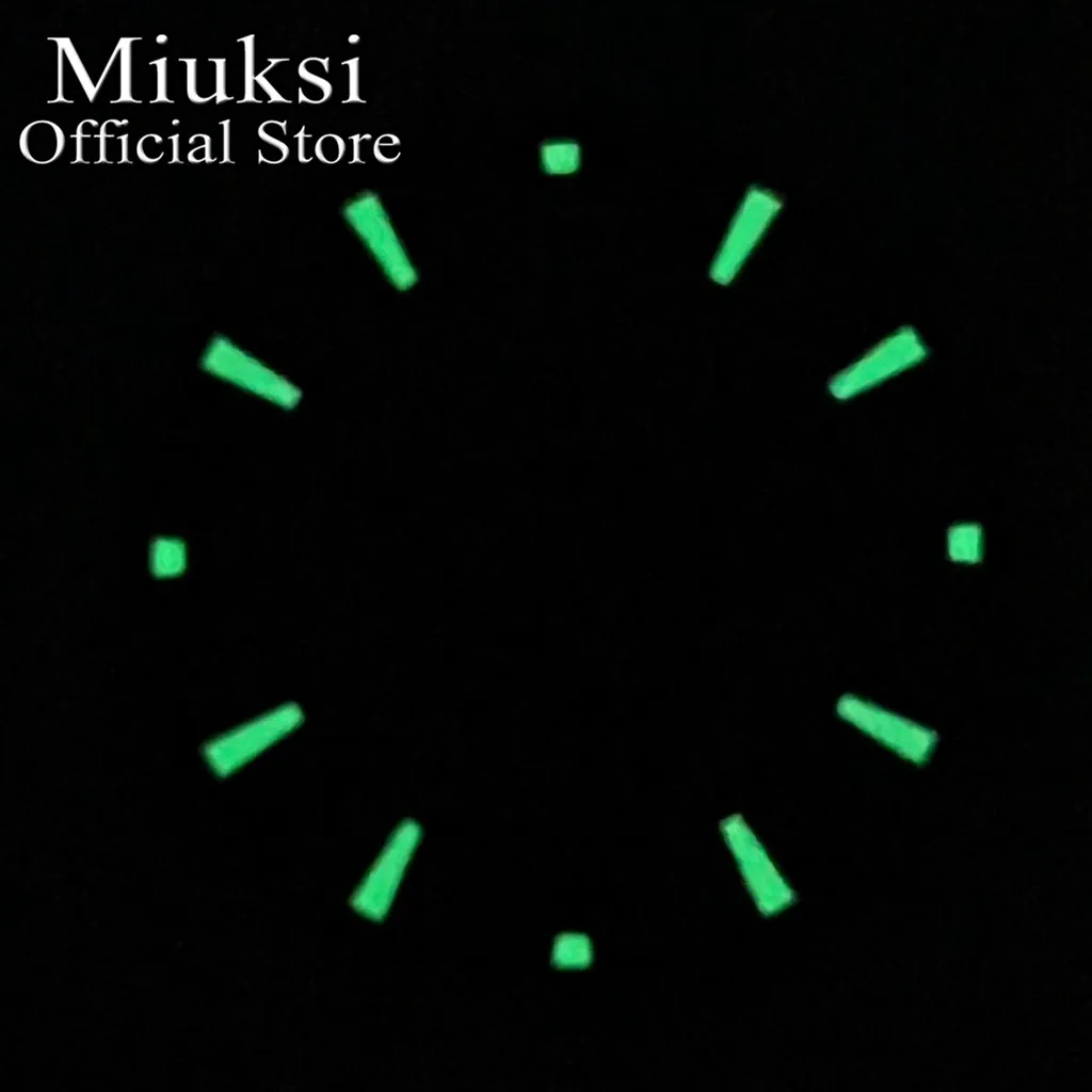 Miuksi 31mm black blue gray white watch dial green luminous fit NH35 movement fit 3 o\'clock crown 3.8 o\'clock crown